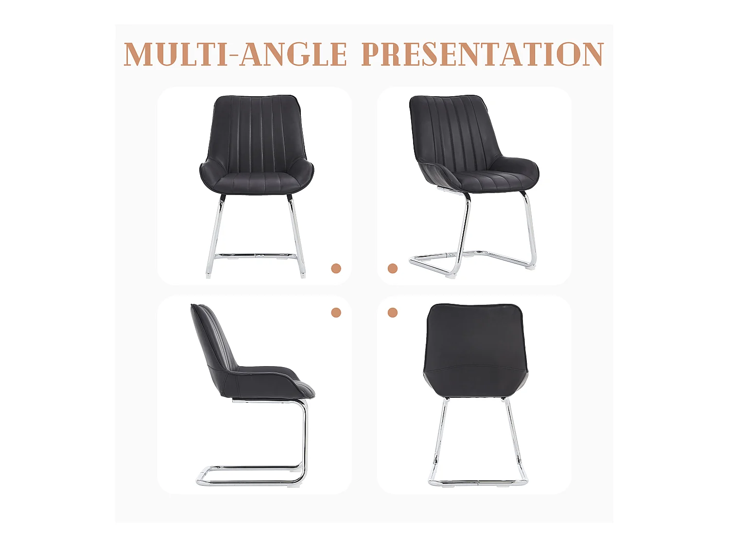 Chaises de salle à manger modernes, cuir synthétique, métal, noir (56x51x81 cm), lot de 2