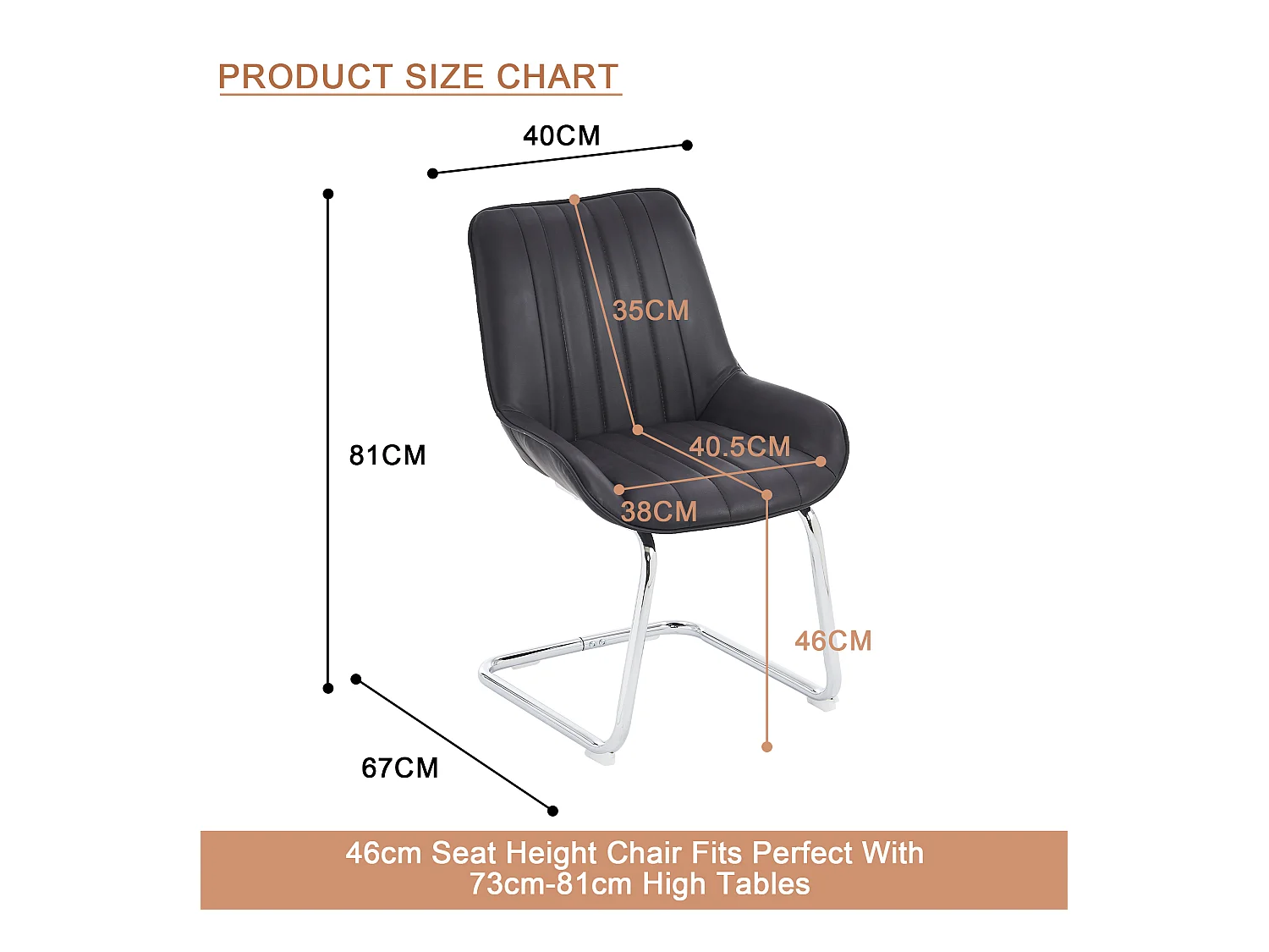 Chaises de salle à manger modernes, cuir synthétique, métal, noir (56x51x81 cm), lot de 2