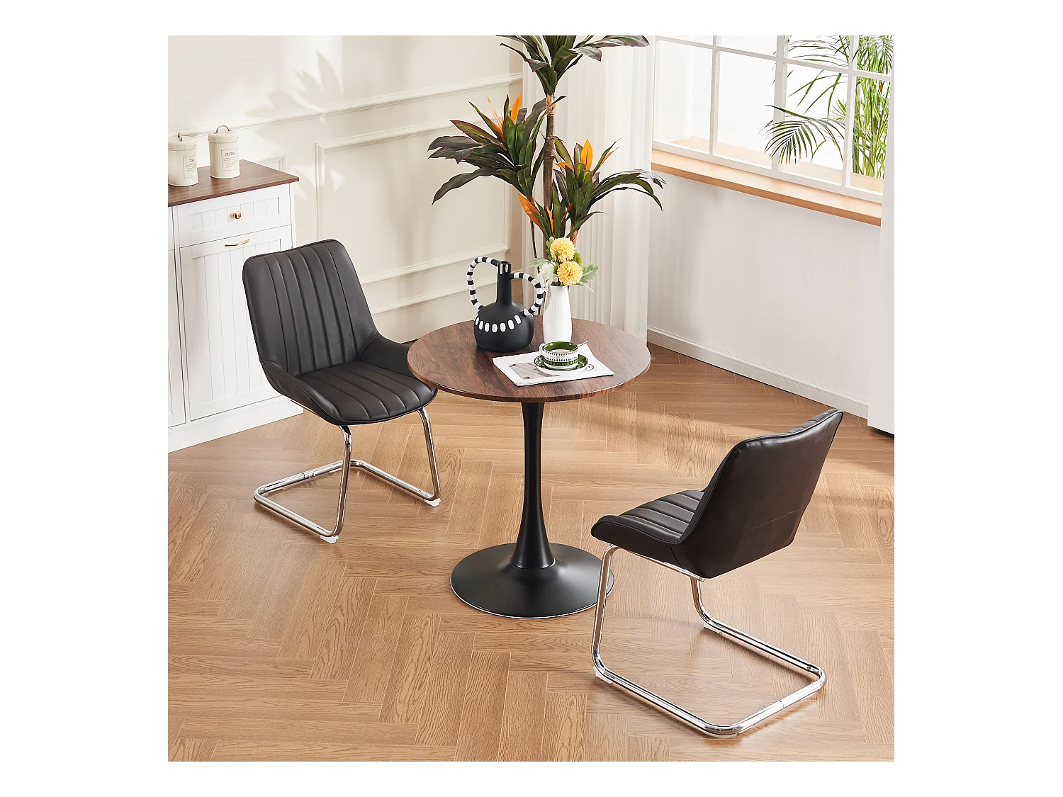 Chaises de salle à manger modernes, cuir synthétique, métal, noir (56x51x81 cm), lot de 2