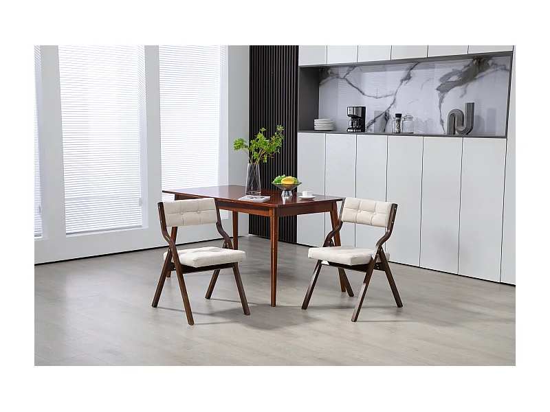 Chaises pliantes avec coussin, chaises de salle à manger pliables, bois, crème (61x48x77 cm)