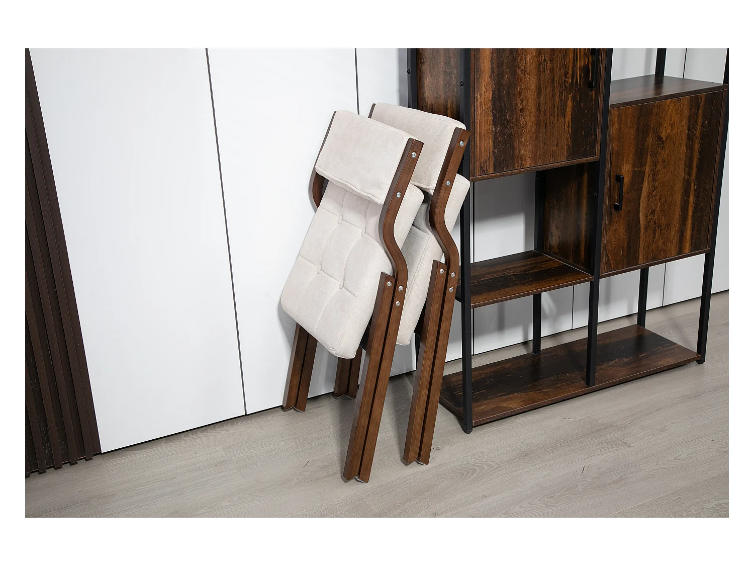 Chaises pliantes avec coussin, chaises de salle à manger pliables, bois, crème (61x48x77 cm)