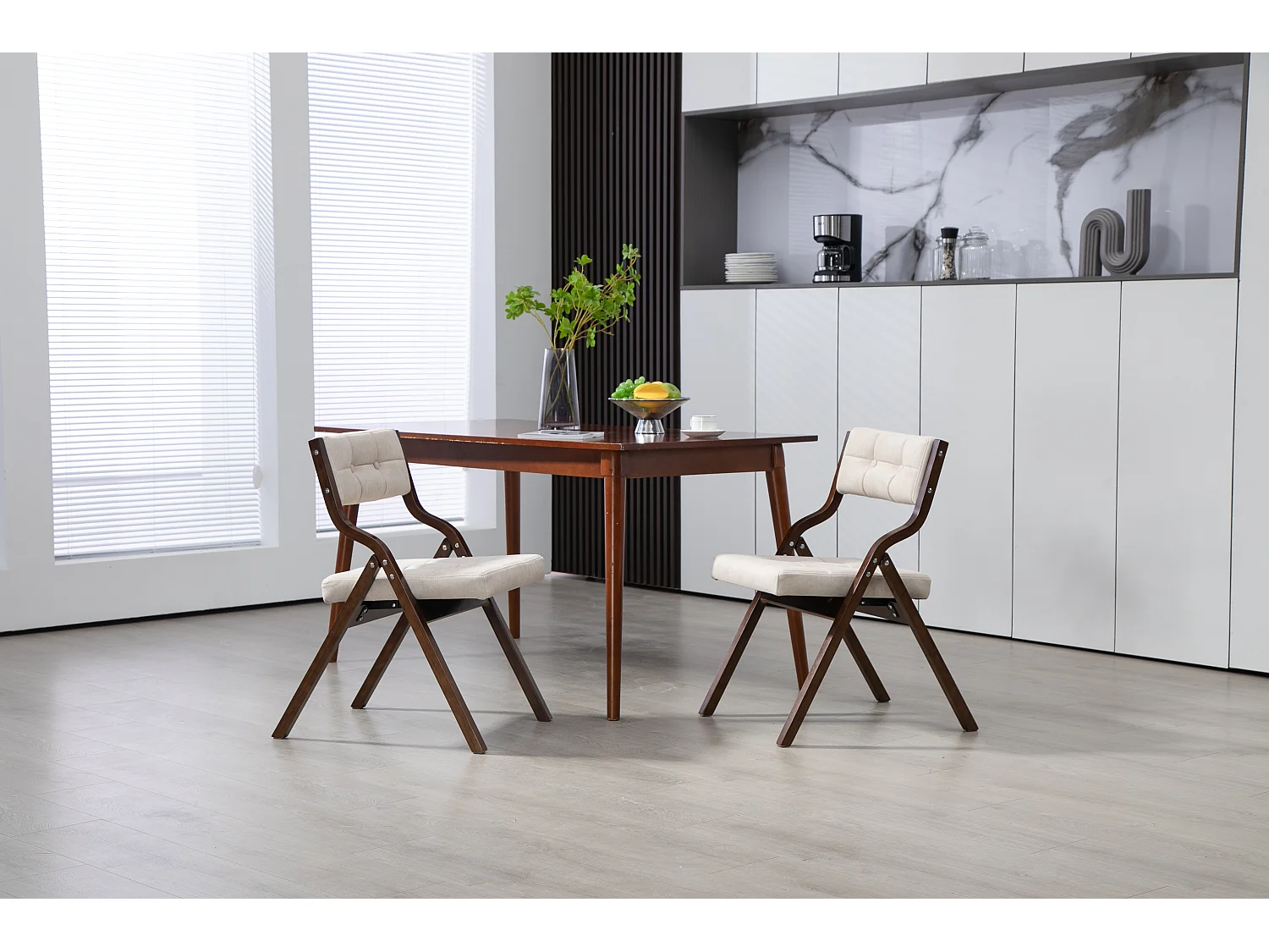 Sillas plegables con cojín, sillas de comedor plegables, madera, color crema (61 x 48 x 77 cm)