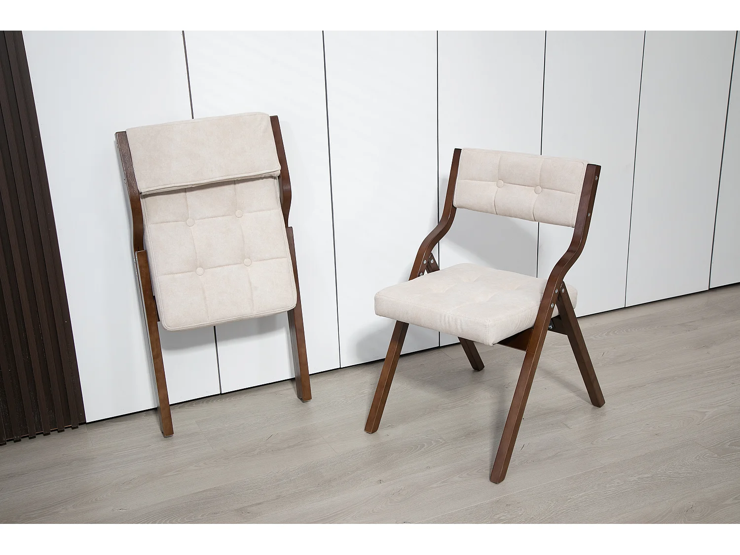 Sillas plegables con cojín, sillas de comedor plegables, madera, color crema (61 x 48 x 77 cm)