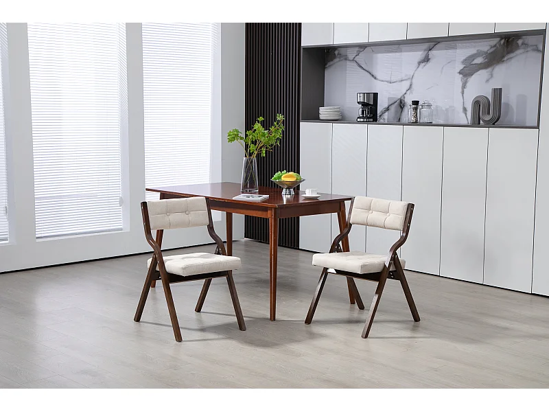 Sillas plegables con cojín, sillas de comedor plegables, madera, color crema (61 x 48 x 77 cm)