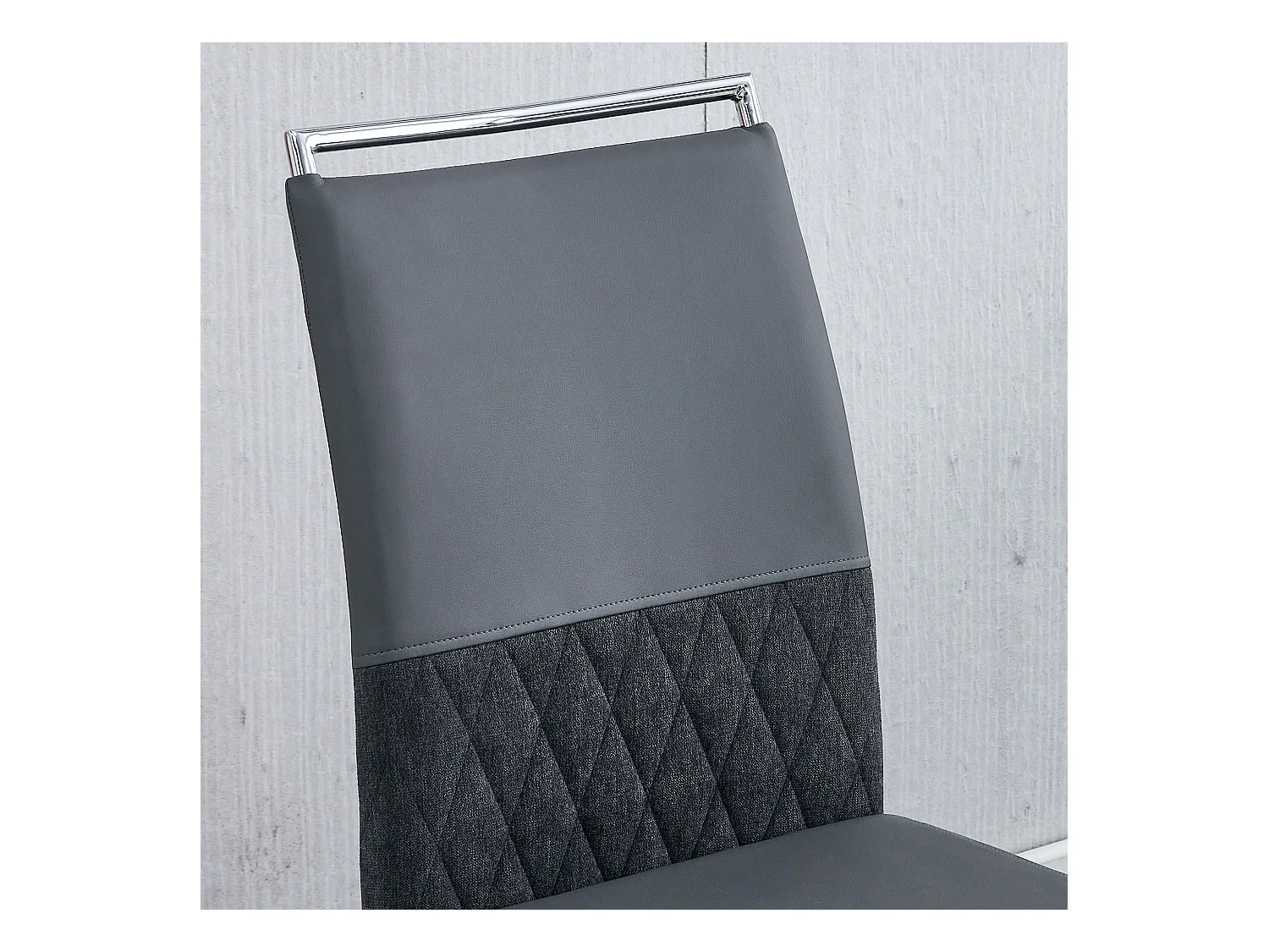 Lot 6 chaises salle à manger modernes, dossier PU cuir et lin, chaise haute rembourrée, design rayures croisées, gris (42x45x83.7 cm)