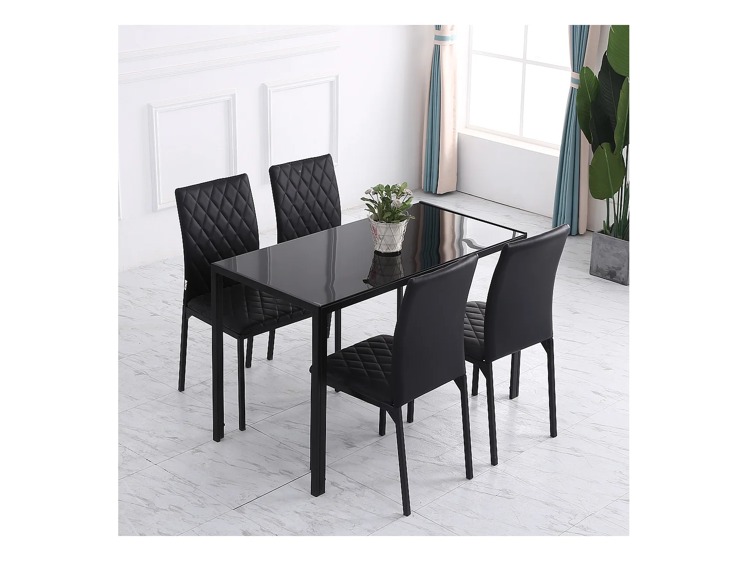 Ensemble de 4 chaises de salle à manger rembourrées, dossier haut et pieds en acier, noir (41x50x91 cm)