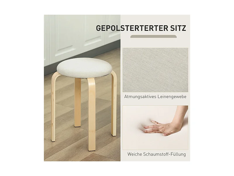 Set de 4 tabourets empilables, design moderne, en bois, crème, (40x40x45 cm)