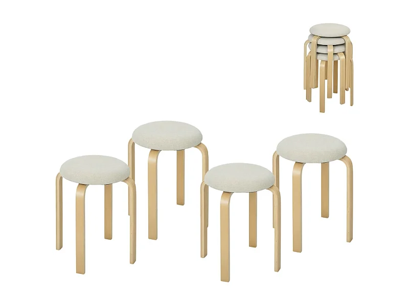 Set di 4 sgabelli impilabili, design moderno, in legno, crema, (40x40x45 cm)