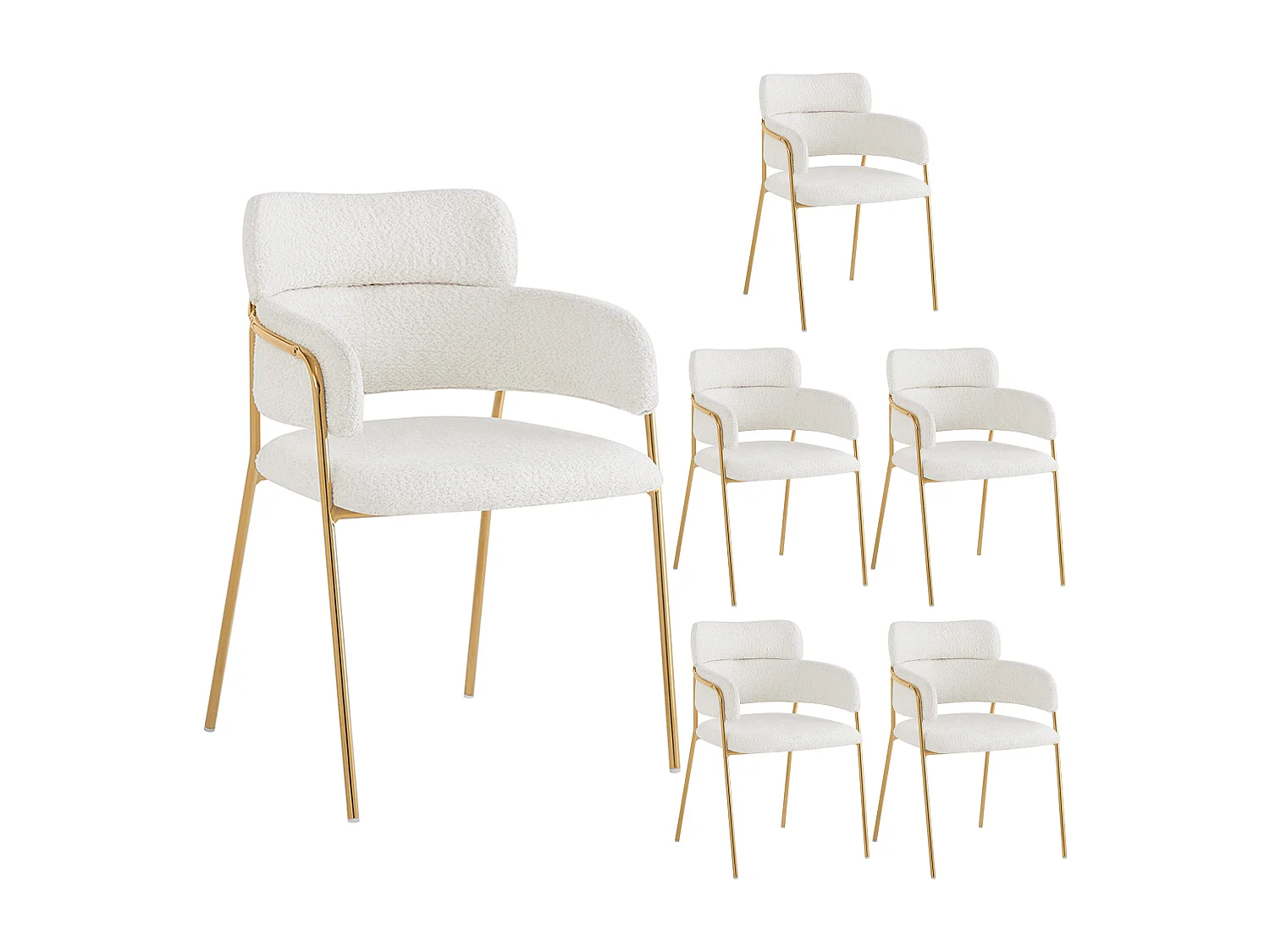 Eetkamerstoelenset (6 stuks), moderne stoel met gouden poten, ergonomische stof, luxe, beige (51 x 44 x 77 cm)