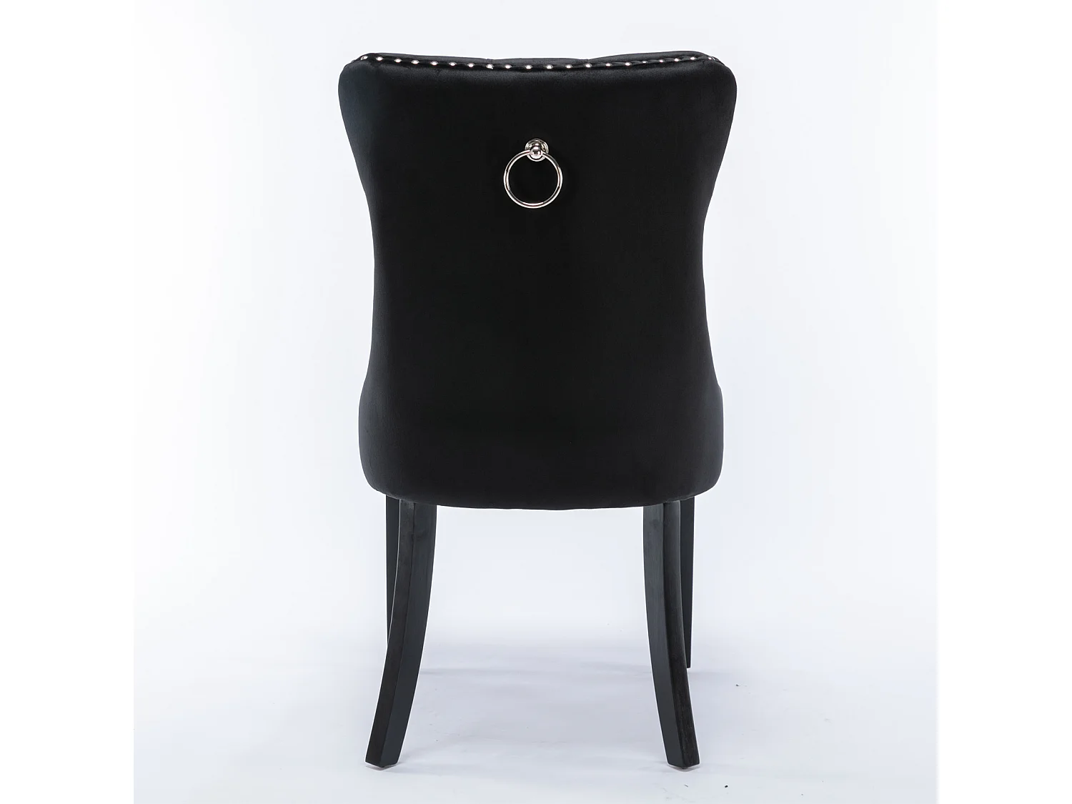 Sedia da pranzo moderna in velluto di alta qualità, schienale imbottito con gambe in legno e finiture con borchie, nera (65x50x95 cm)