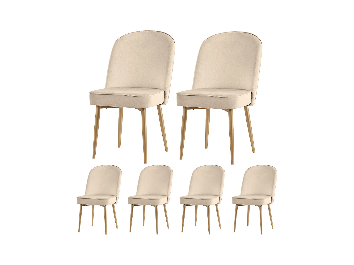 6 Chaises de Salle à Manger, Chaises en Velours Beige avec Pieds en Métal Doré, Design Moderne et Confortable (45.5x62x87.5 cm)