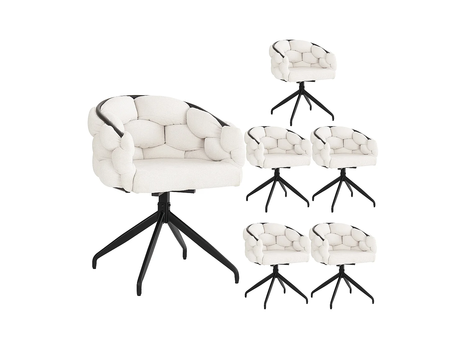 Chaises en velours luxueuses (6 pièces), chaises pivotantes 360°, métal doré, beige (45x44x77.5 cm)