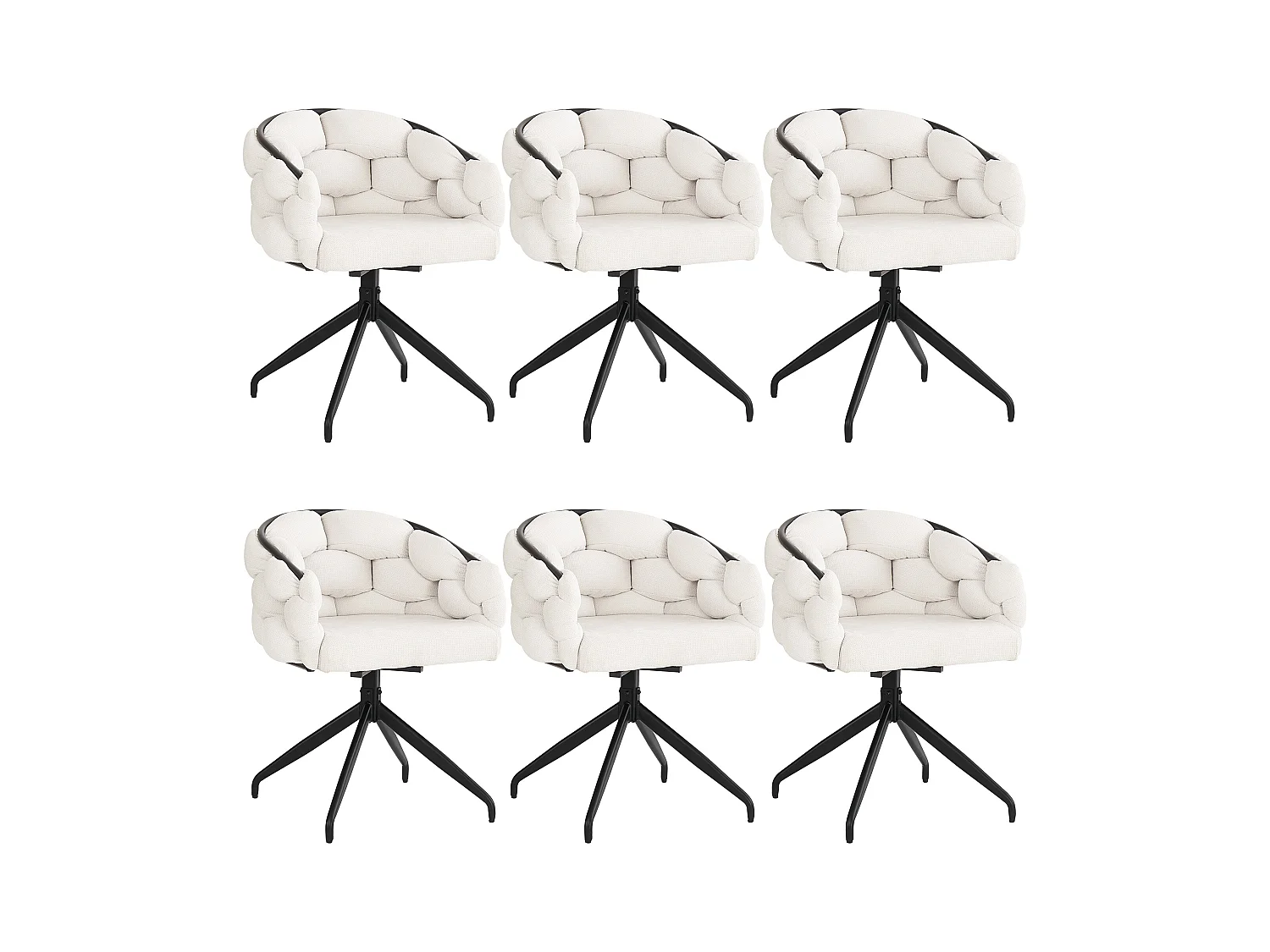 Chaises en velours luxueuses (6 pièces), chaises pivotantes 360°, métal doré, beige (45x44x77.5 cm)