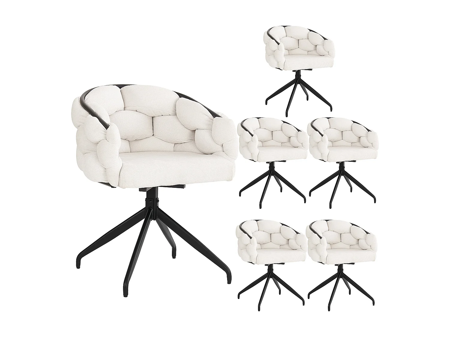 Luxe fluwelen stoelen (6 stuks), 360° draaistoelen, goudkleurig metaal, beige (45x44x77,5 cm)