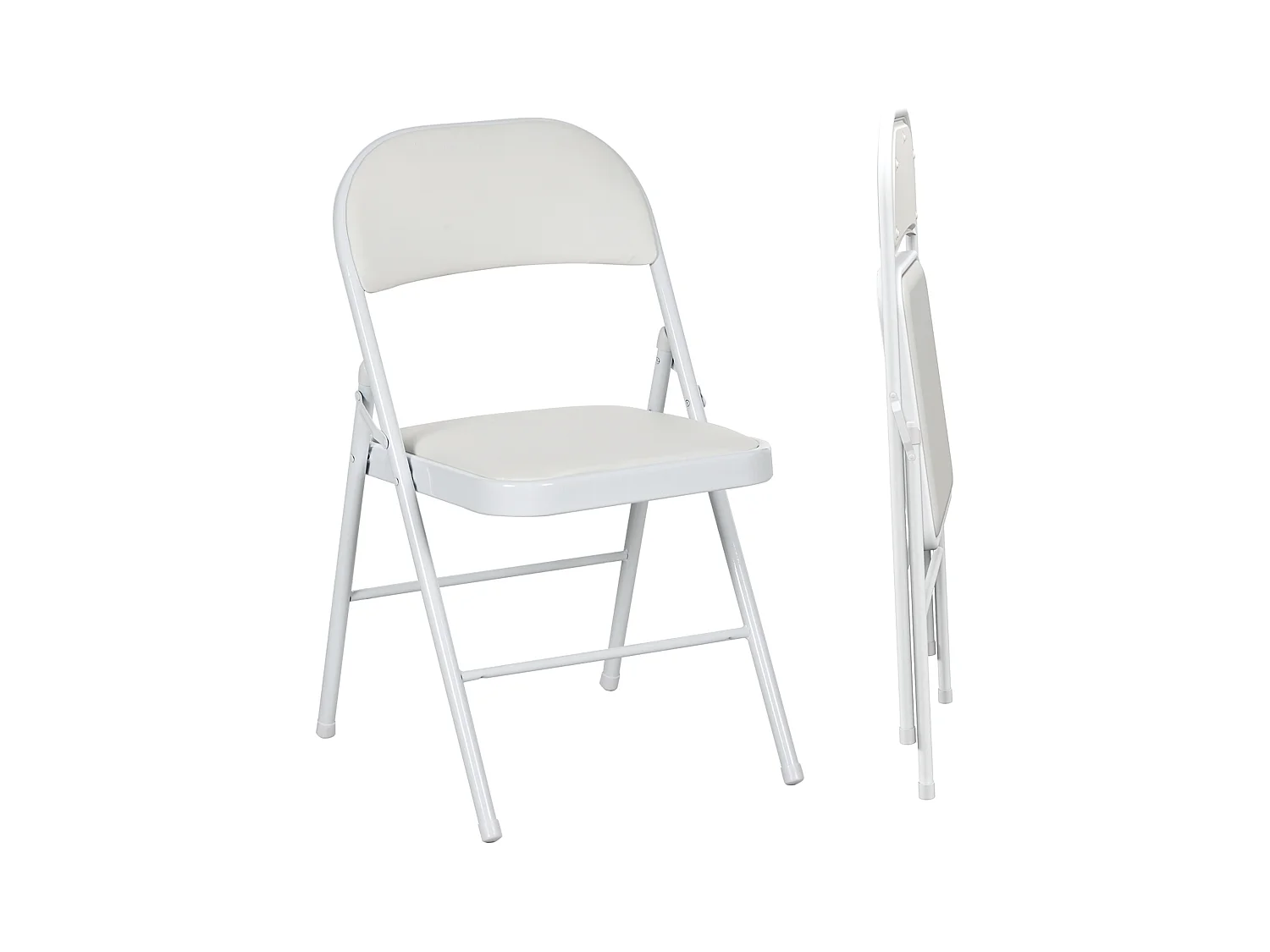 Sedia pieghevole con schienale imbottito, struttura in metallo, ecopelle, bianco (45x46x78 cm)
