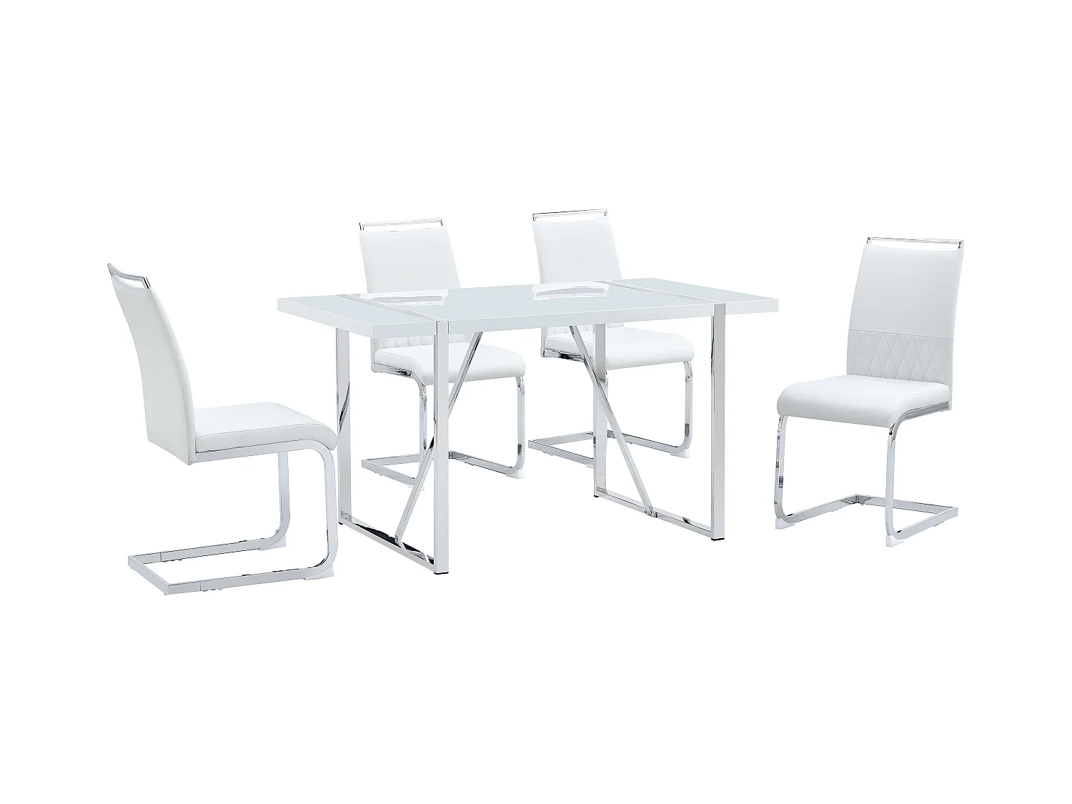 Lot de 4 chaises de salle à manger modernes, dossier en PU et lin, assise en velours, structure métallique, blanc (42x48x95 cm)