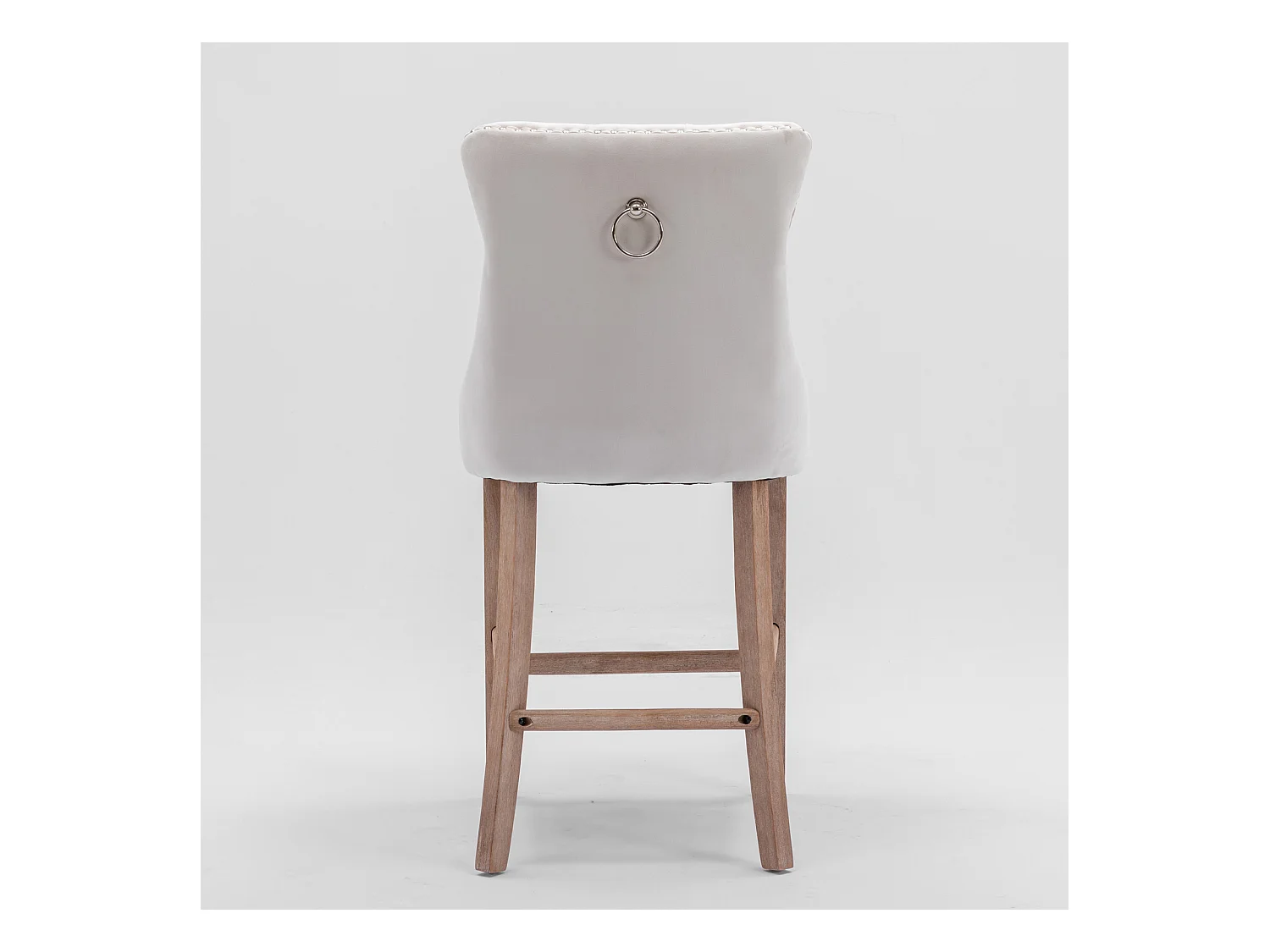 Tabouret de bar en velours rembourré, design contemporain avec pieds en bois et garniture cloutée, beige (60x50x66cm)