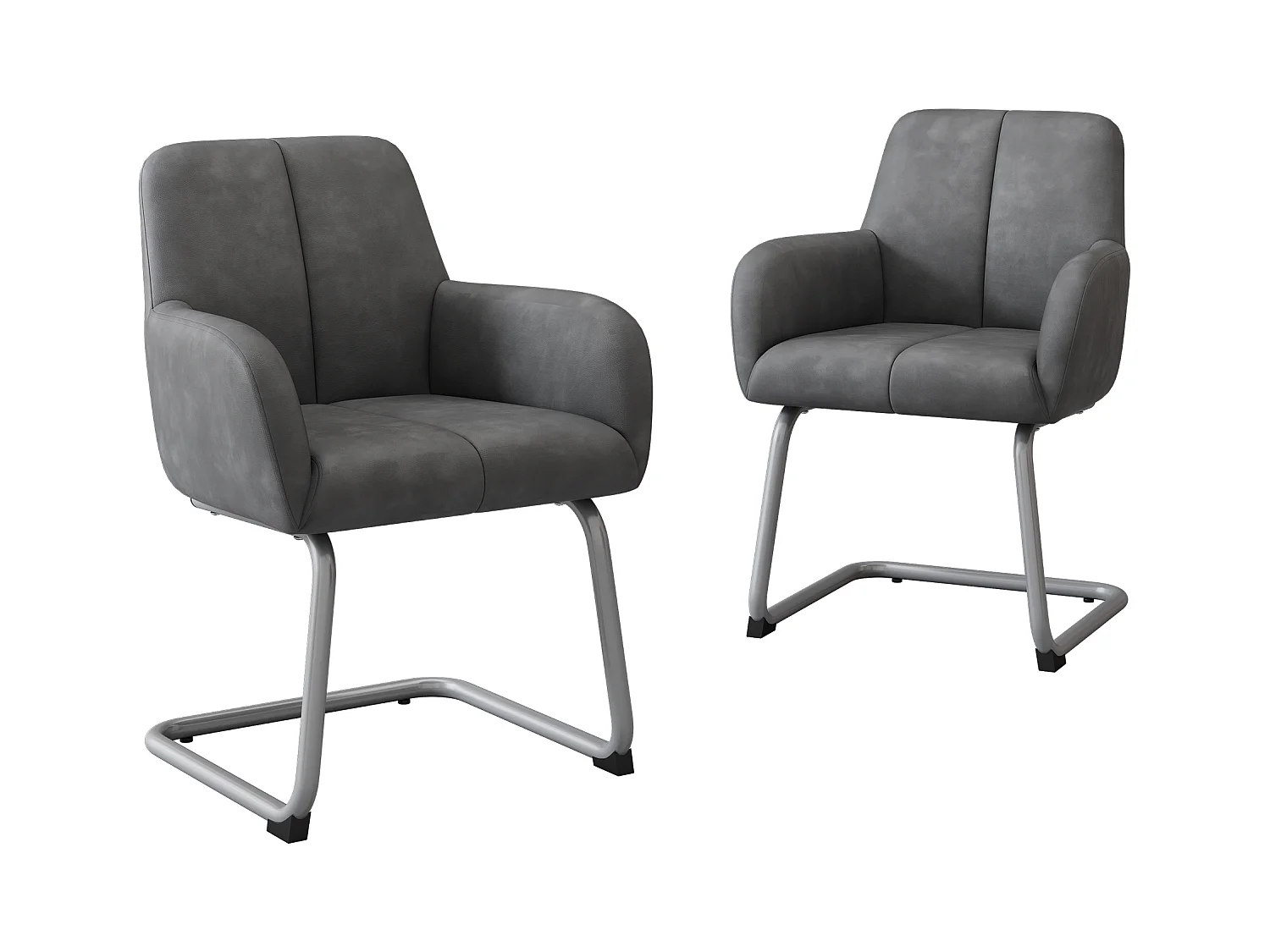 Juego de 4 sillas de comedor con reposabrazos, piel sintética, patas de metal curvadas, gris (56x56x76 cm)