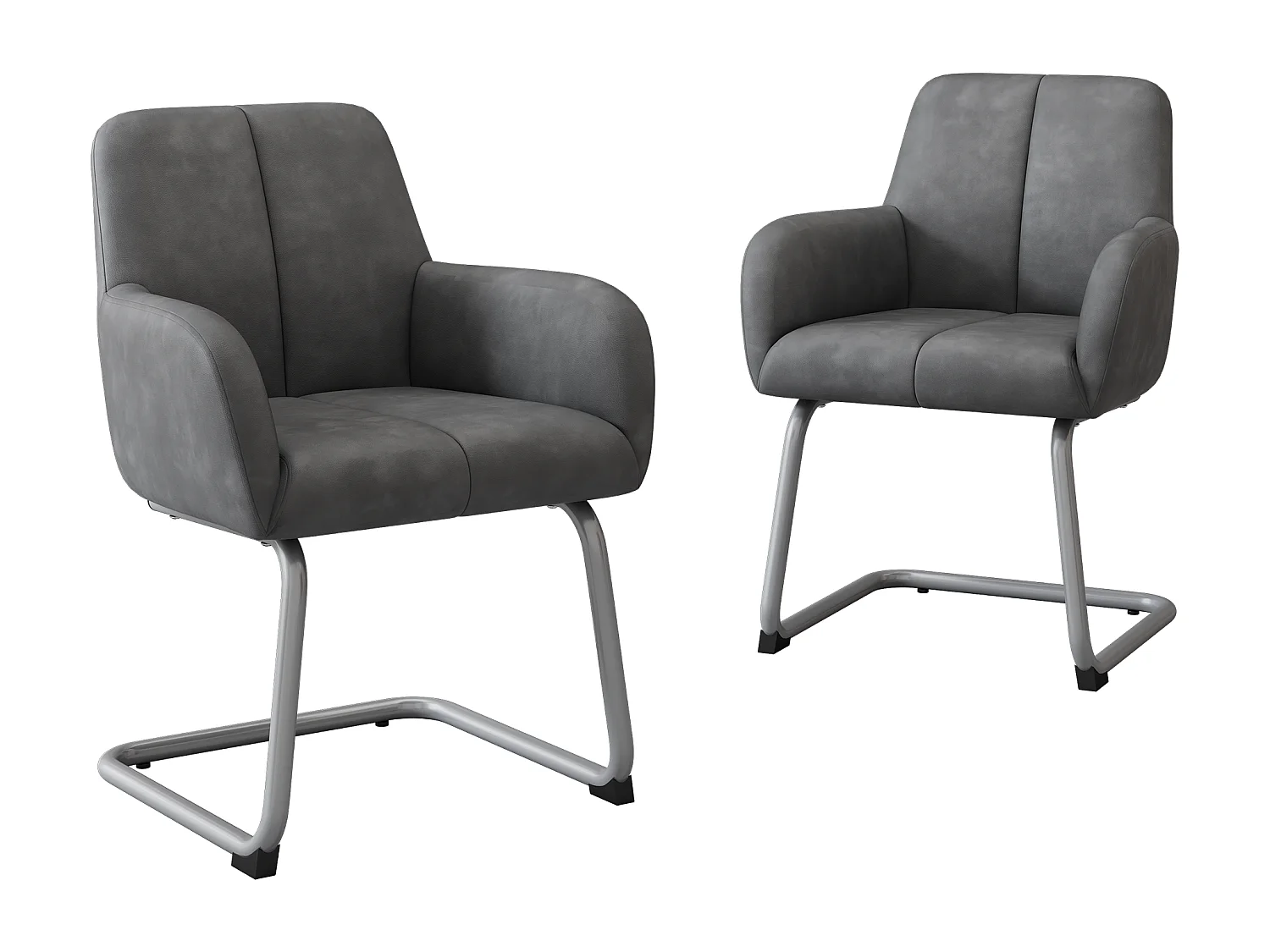 Lot de 4 chaises de salle à manger avec accoudoirs, cuir synthétique, pieds en métal incurvés, gris (56x56x76 cm)