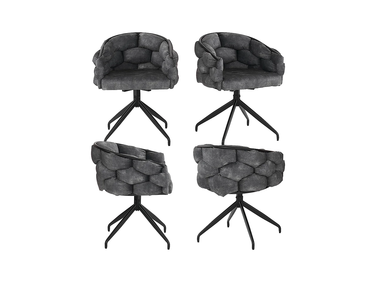 Chaises en velours luxueuses (4 pièces), chaises pivotantes 360°, métal doré, gris (45x44x77.5 cm)