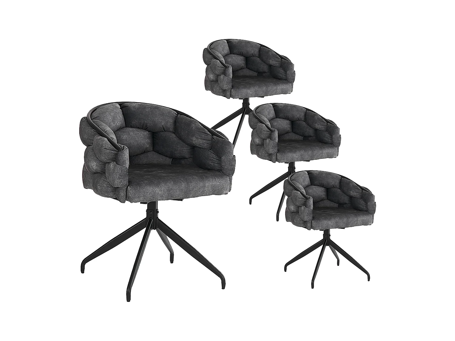 Chaises en velours luxueuses (4 pièces), chaises pivotantes 360°, métal doré, gris (45x44x77.5 cm)