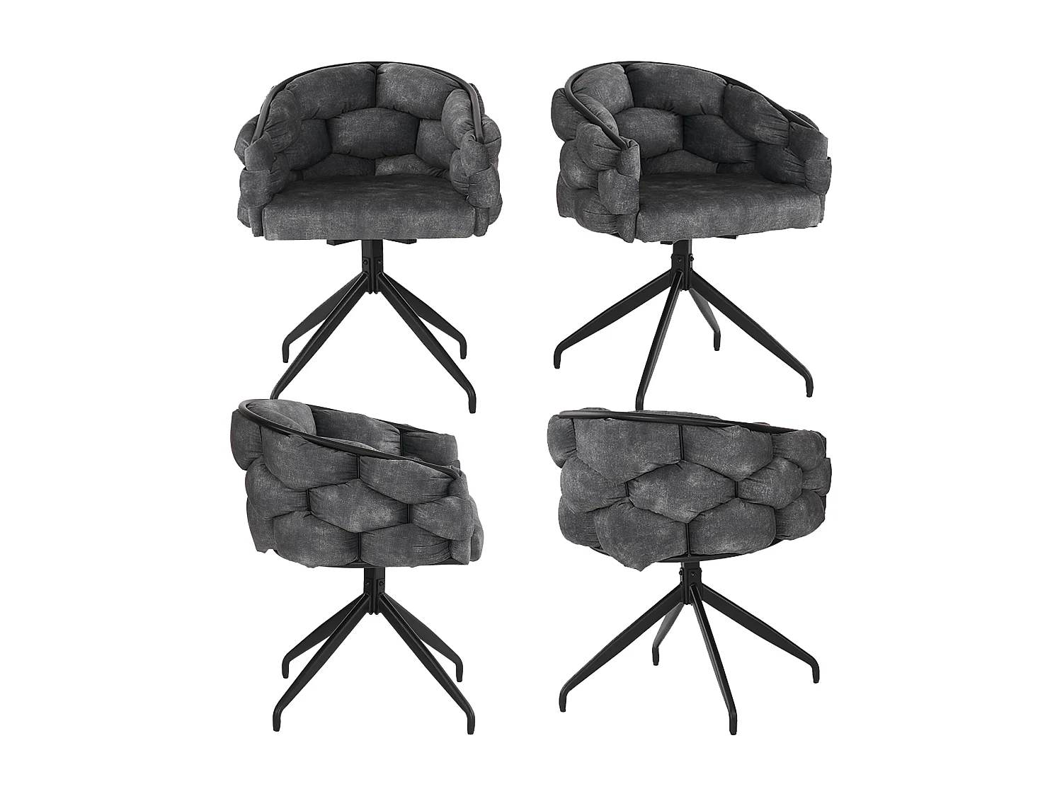 Sedie di velluto di lusso (4 pezzi), sedie girevoli a 360°, metallo dorato, grigio (45x44x77,5 cm)