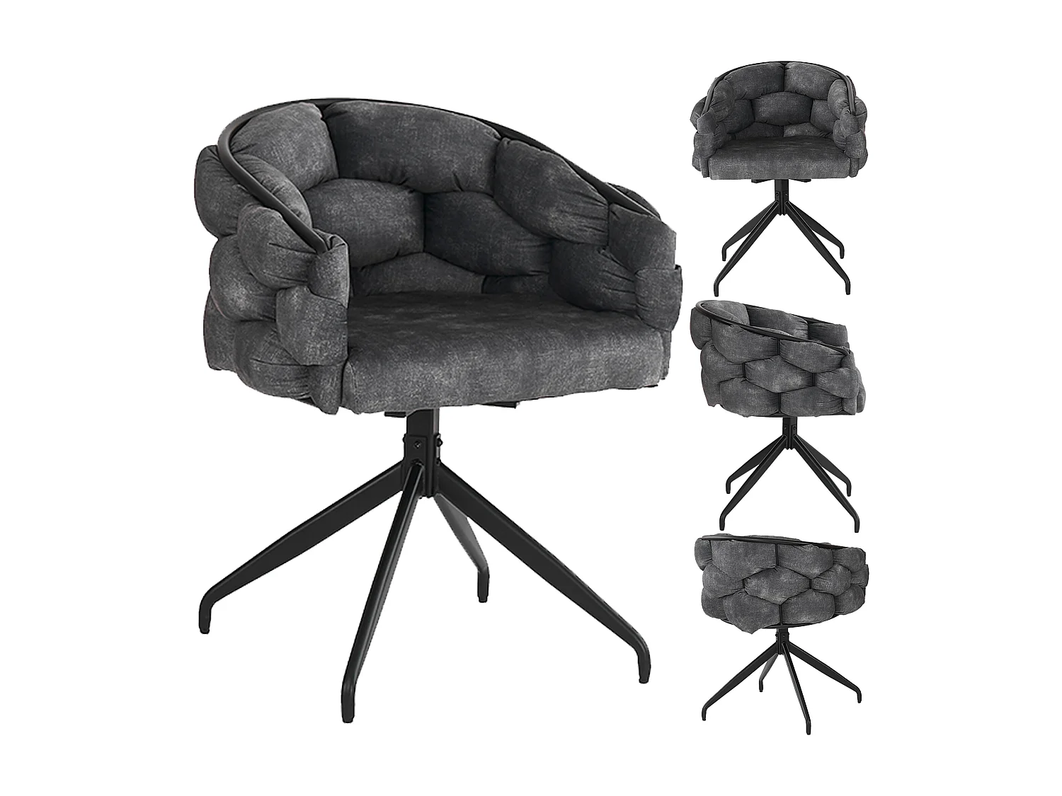 Sedie di velluto di lusso (4 pezzi), sedie girevoli a 360°, metallo dorato, grigio (45x44x77,5 cm)