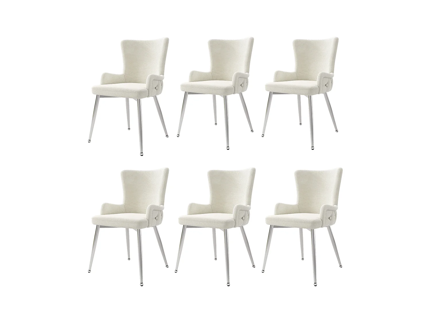 Fauteuil de salle à manger, 6 pièces, en velours, avec pieds métalliques argentés, beige (62.87x58.42x55.88 cm)