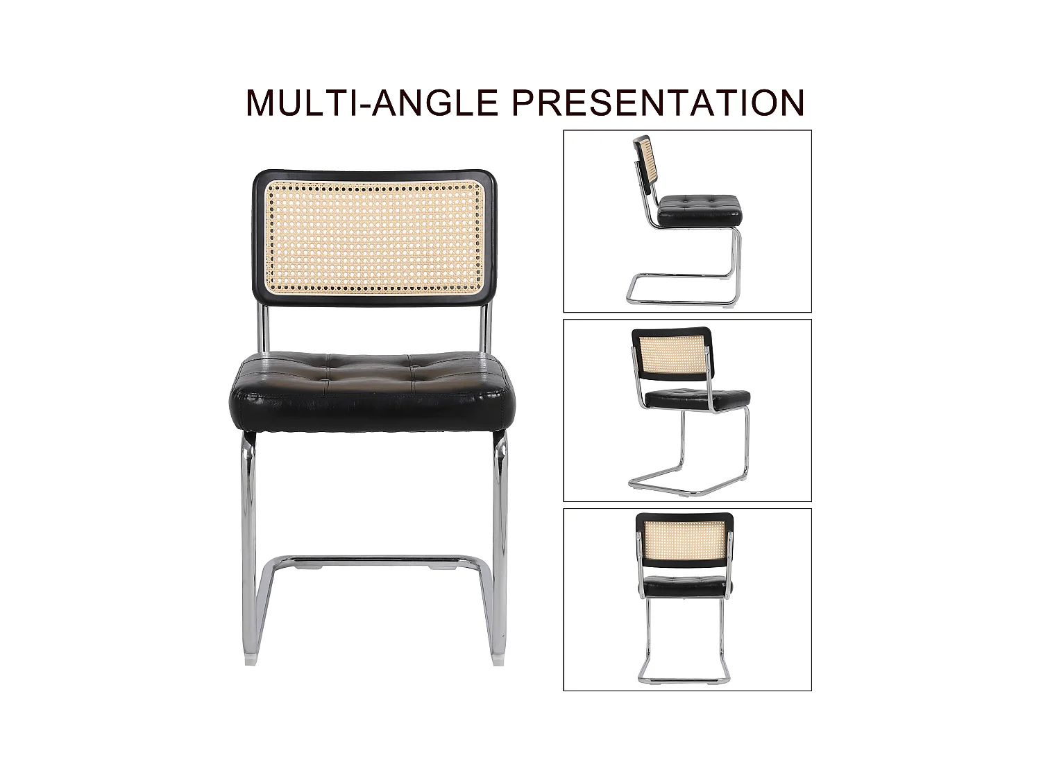 Lot de 2 chaises modernes en rotin pour salle à manger, dossier en forme de pétale, pieds métalliques dorés (50x61x85 cm)