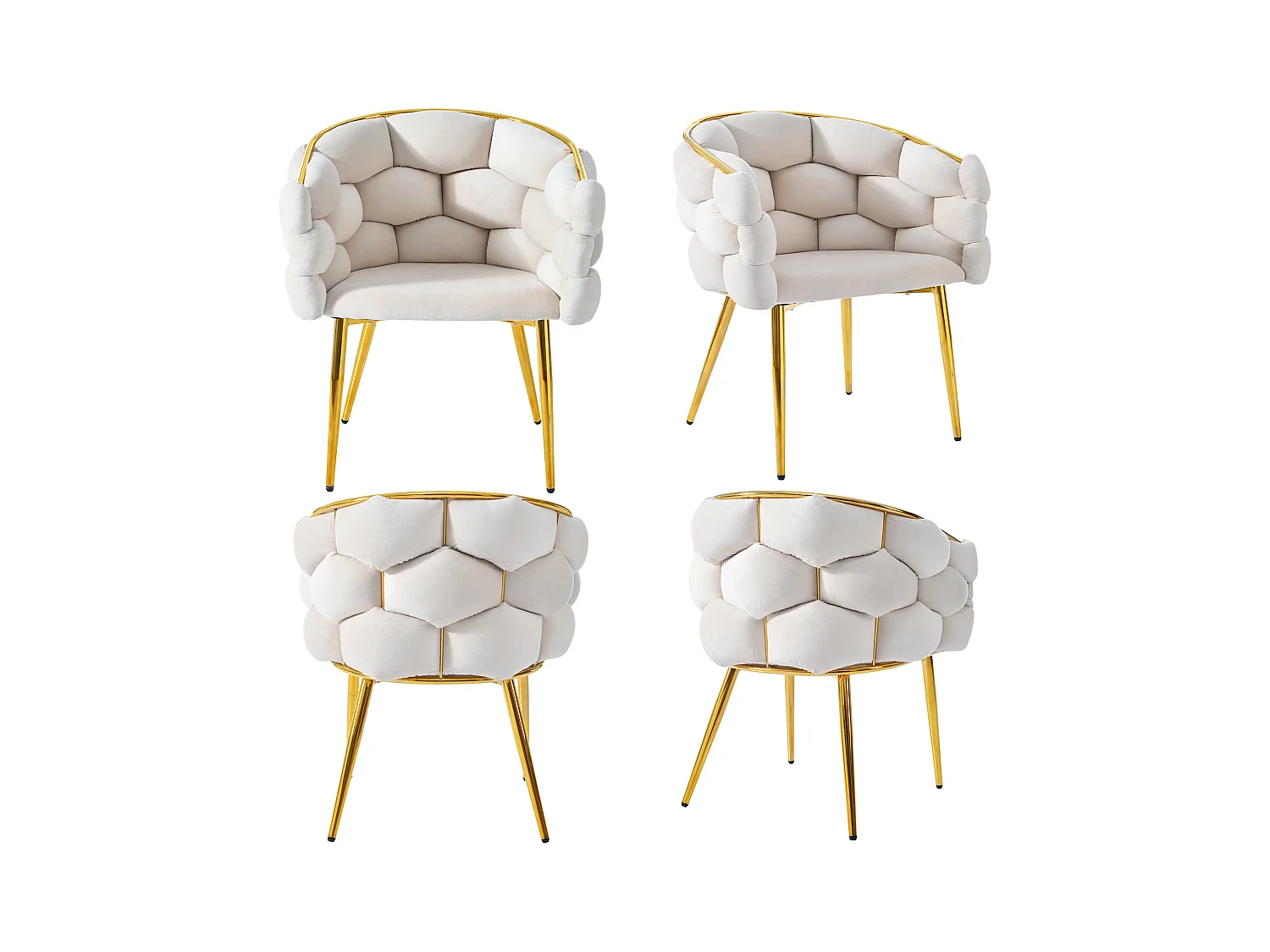 Chaises en velours luxueuses (4 pièces), chaises de salle à manger modernes, pieds en métal doré, beige (44x41x74 cm)