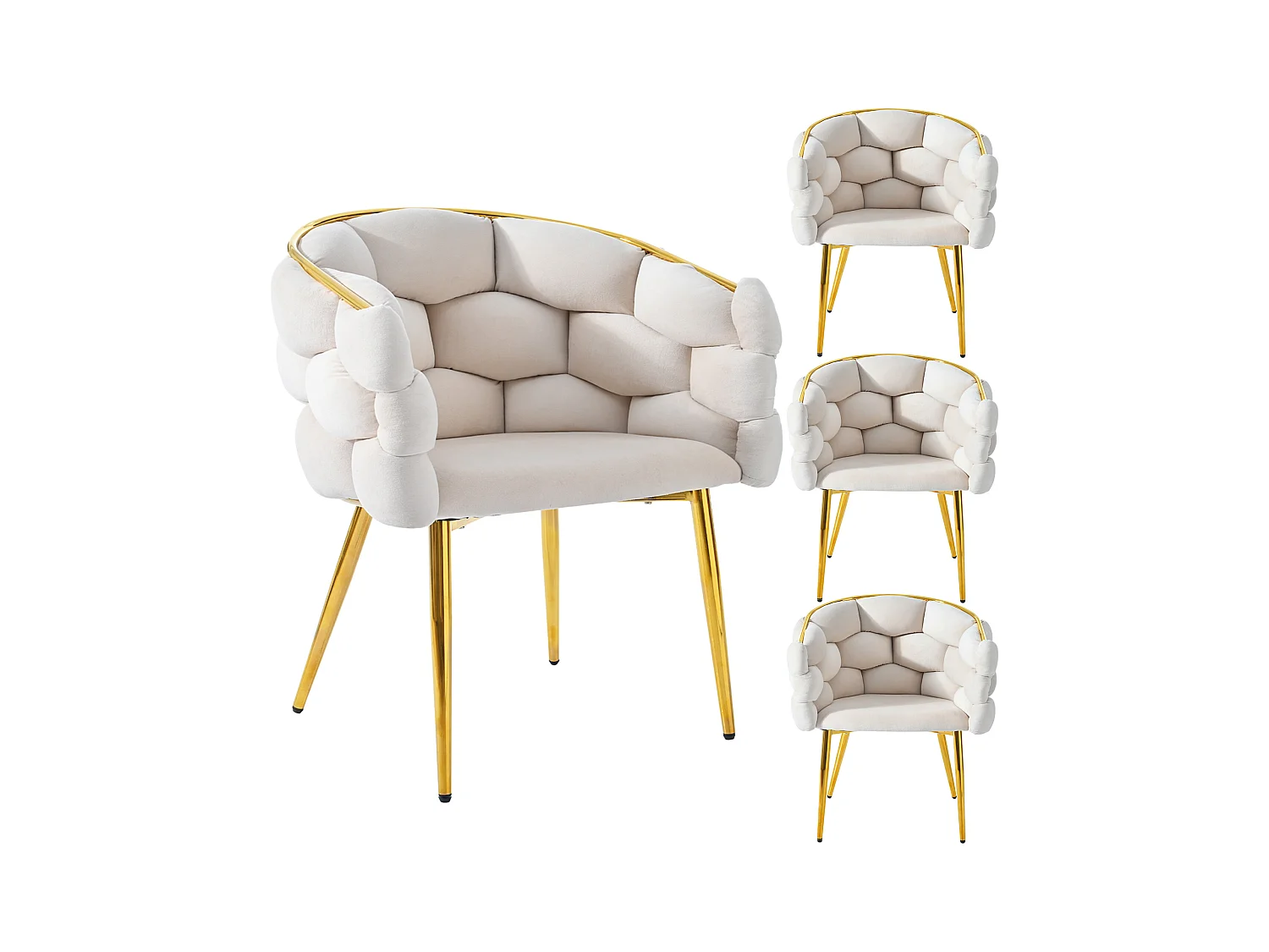 Chaises en velours luxueuses (4 pièces), chaises de salle à manger modernes, pieds en métal doré, beige (44x41x74 cm)