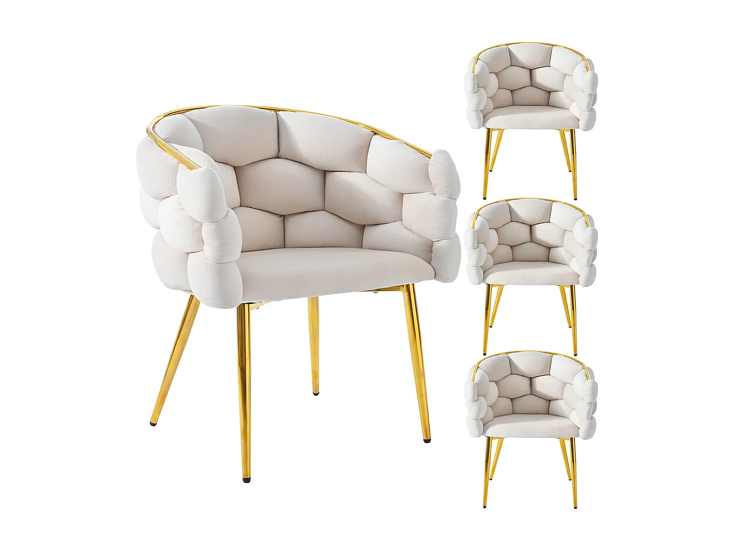 Chaises en velours luxueuses (4 pièces), chaises de salle à manger modernes, pieds en métal doré, beige (44x41x74 cm)