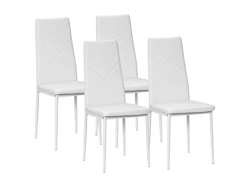 Sillas de comedor, con respaldo y patas de metal, tapizado en polipiel, color blanco (50x41x97 cm)
