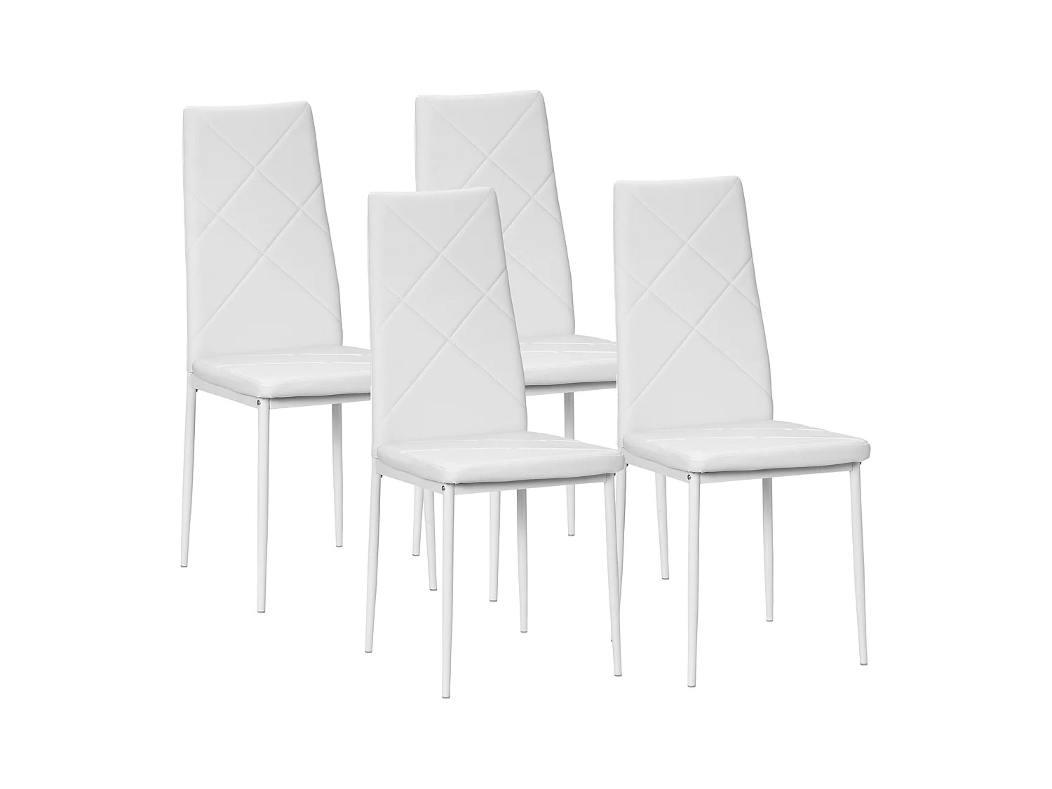 4 Chaises de salle à manger, avec dossier et pieds en métal, revêtement en simili cuir, blanc (50x41x97 cm)