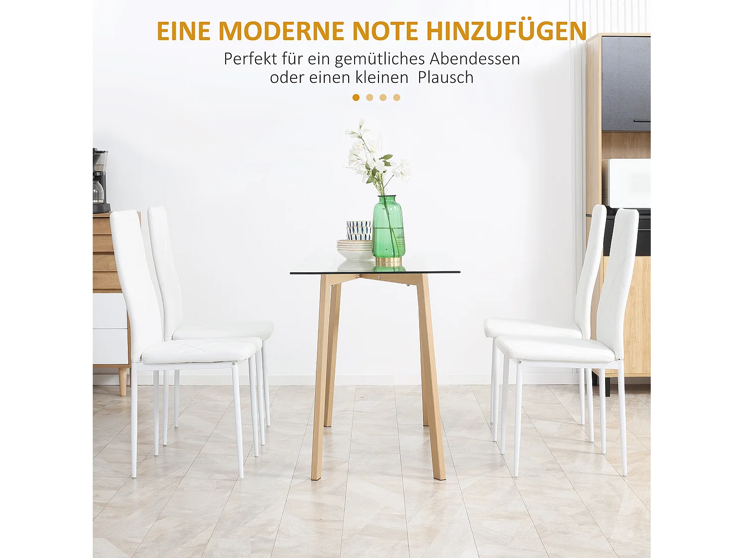 4 Chaises de salle à manger, avec dossier et pieds en métal, revêtement en simili cuir, blanc (50x41x97 cm)