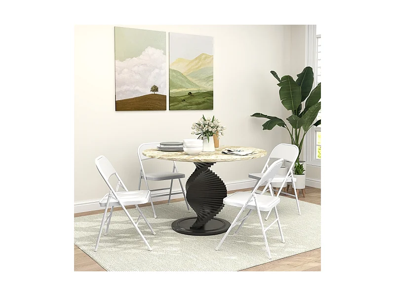 2 Chaises pliantes avec dossier et repose-pieds, cuir synthétique, structure en métal, blanches (46x45x78 cm)