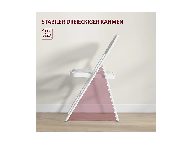 2 Chaises pliantes avec dossier et repose-pieds, cuir synthétique, structure en métal, blanches (46x45x78 cm)