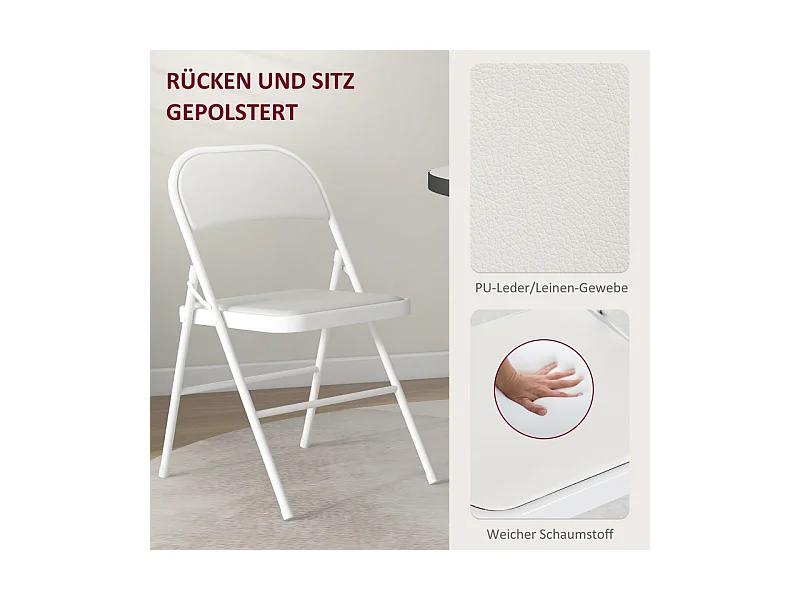 klapstoelen met rugleuning en voetenbank, kunstleer, metalen frame, wit (46x45x78 cm)