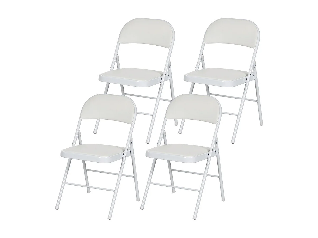 2 Chaises pliantes avec dossier et repose-pieds, cuir synthétique, structure en métal, blanches (46x45x78 cm)