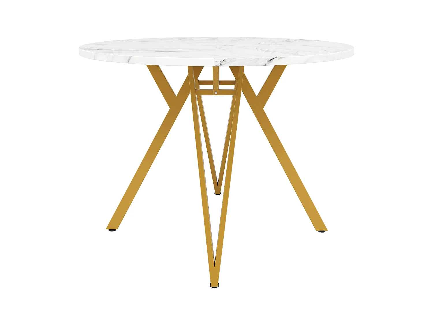 Luxe ronde tafel, gemarmerd MDF-blad, gouden metalen poten, voor eetkamer en woonkamer (100x100x76cm)