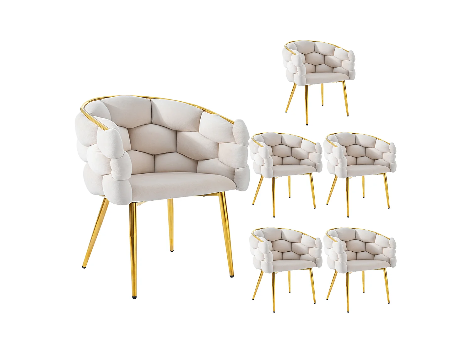 Chaises en velours luxueuses (6 pièces), chaises de salle à manger modernes, pieds en métal doré, beige (44x41x74 cm)