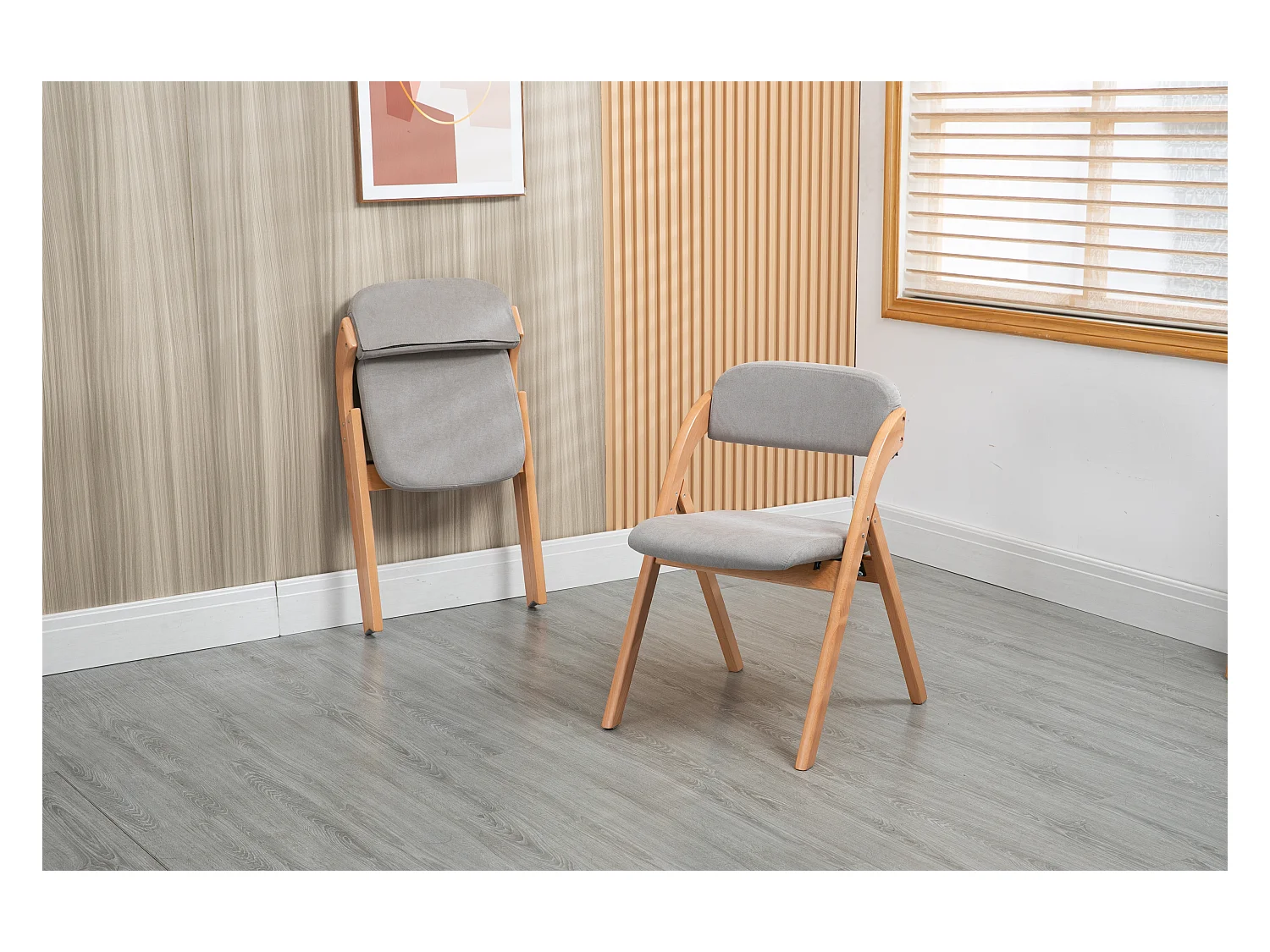Chaises pliantes en bois avec coussin, chaises empilables en bois, Lot de 2, gris (79x54x60 cm)