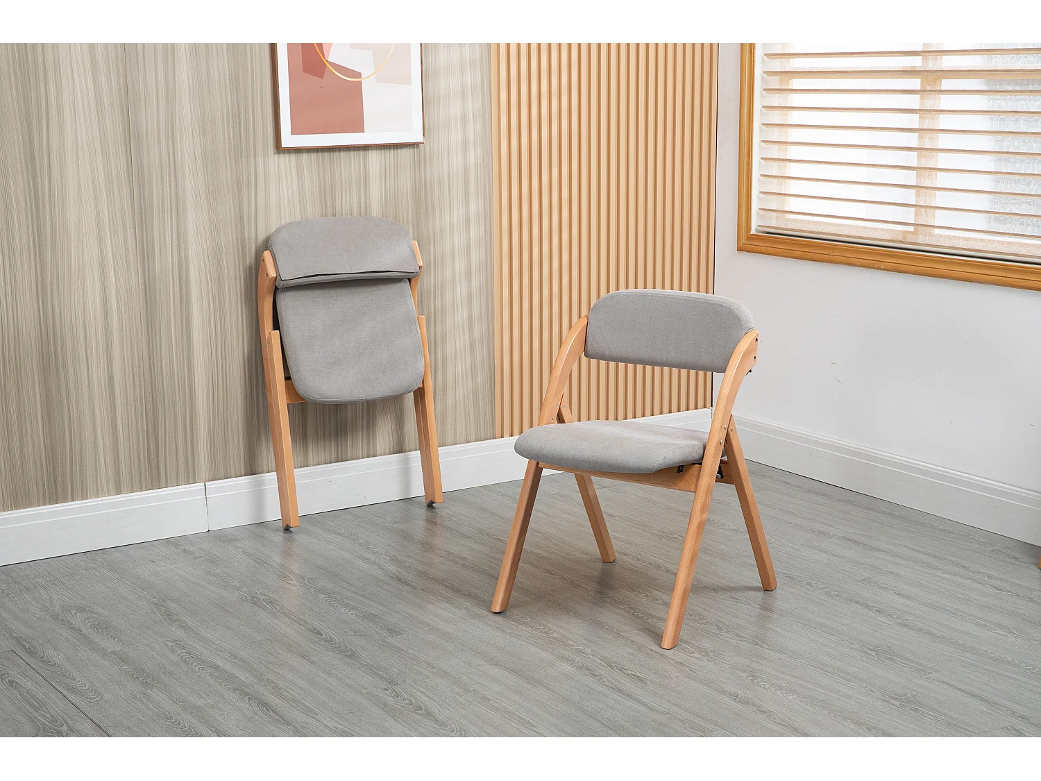 Chaises pliantes en bois avec coussin, chaises empilables en bois, Lot de 2, gris (79x54x60 cm)
