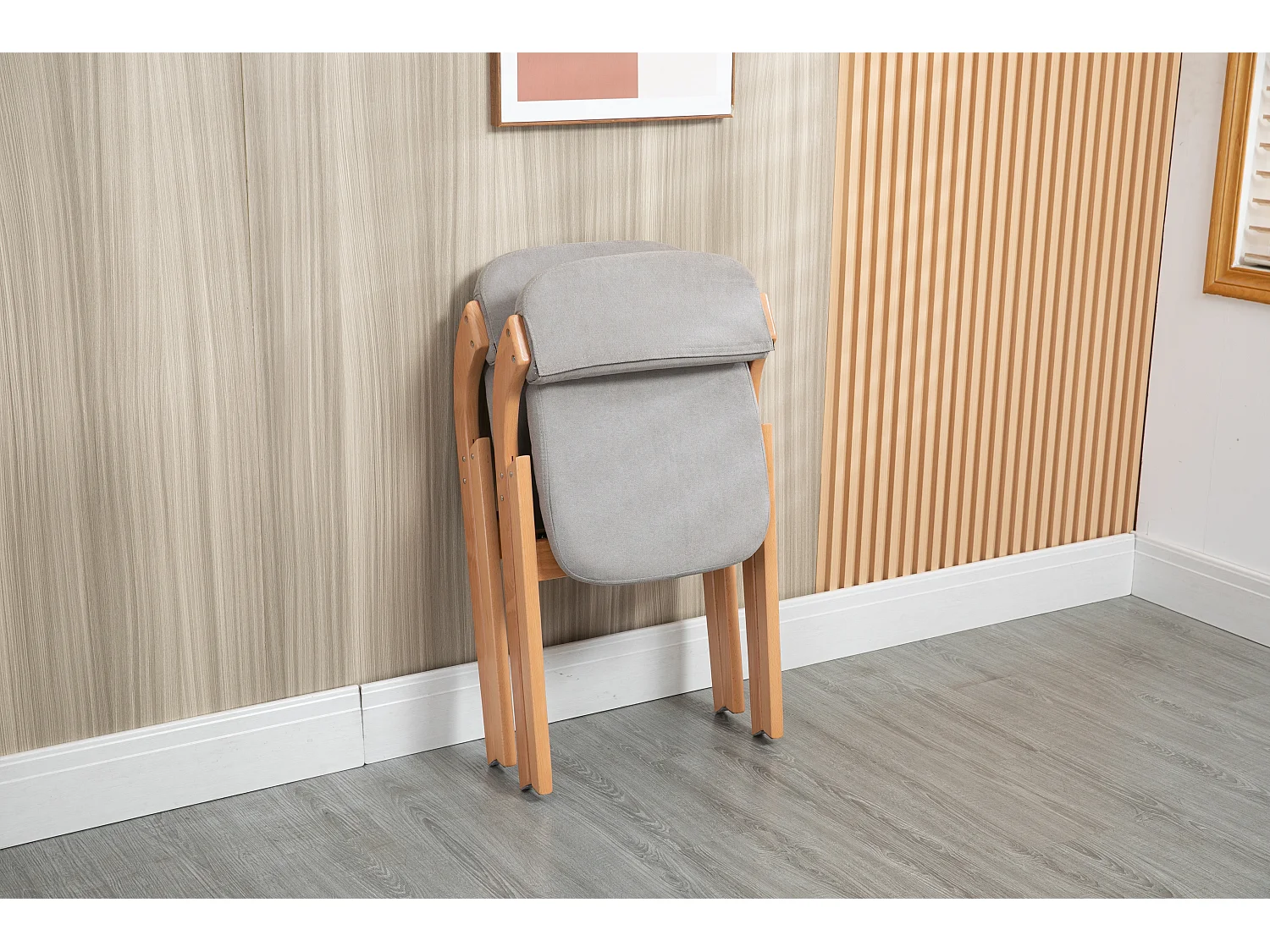 Chaises pliantes en bois avec coussin, chaises empilables en bois, Lot de 2, gris (79x54x60 cm)