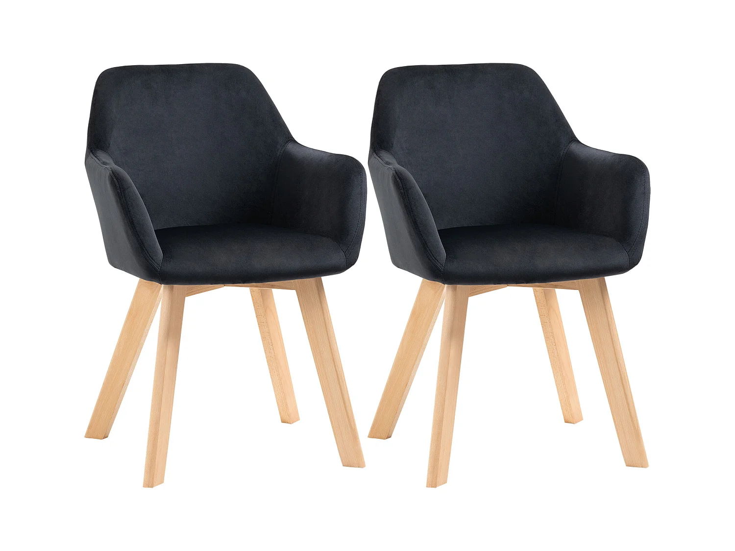 Set di 2 sedie ergonomiche da cucina, braccioli allungati e schienale imbottito, poliestere e legno, nero (54x57x80cm)