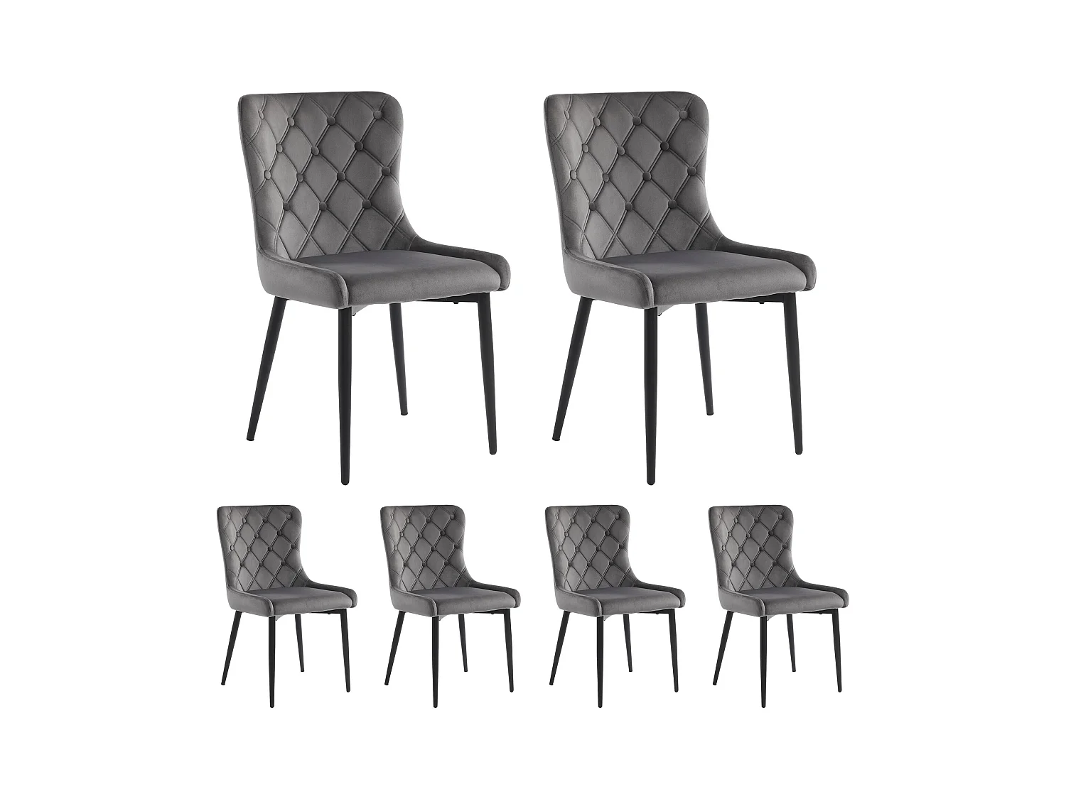 Lot de 6 chaises de salle à manger avec dossier, chaises de cuisine en velours, pieds métalliques noirs, gris foncé (50x45x86 cm)