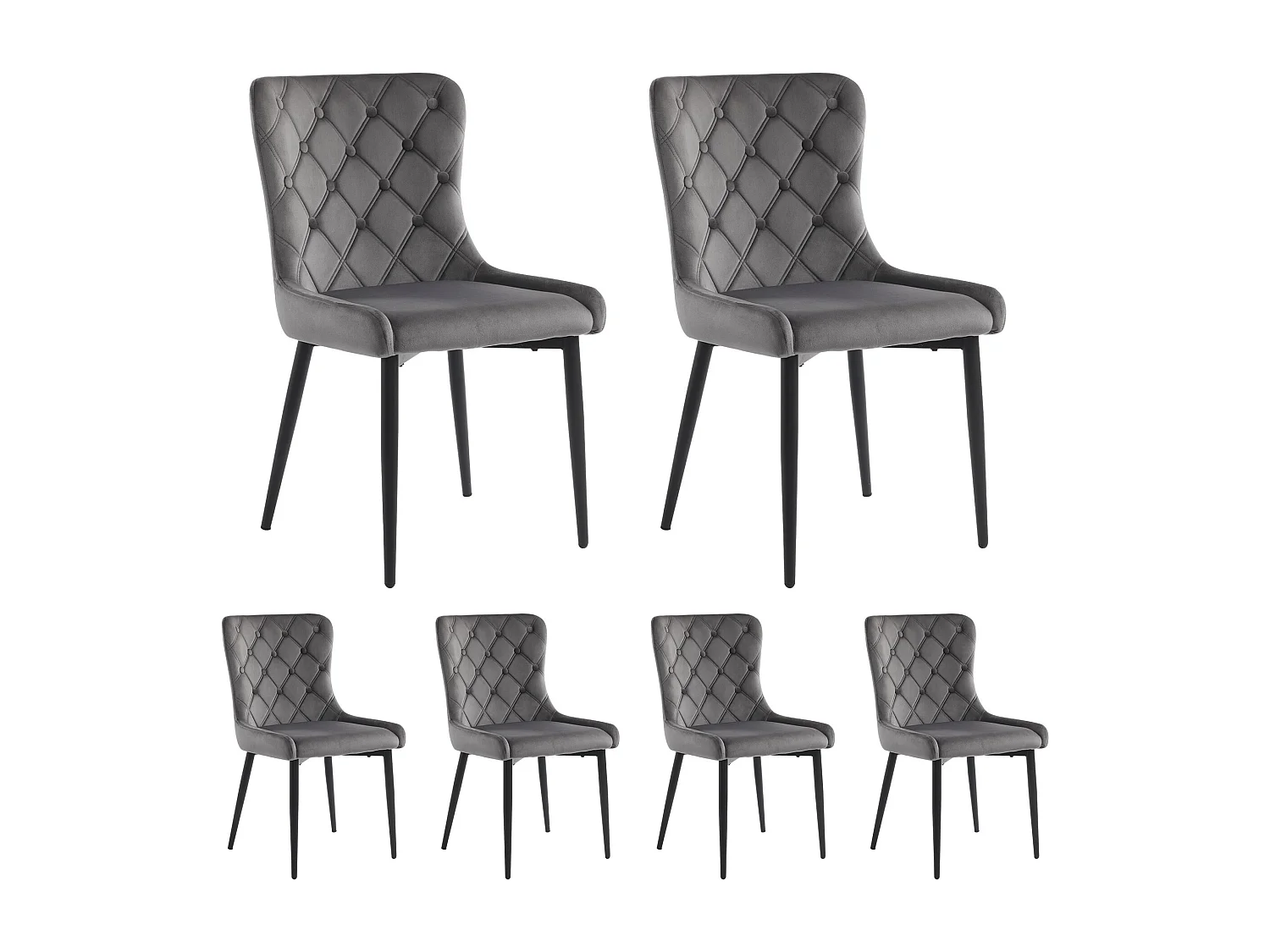 Lot de 6 chaises de salle à manger avec dossier, chaises de cuisine en velours, pieds métalliques noirs, gris foncé (50x45x86 cm)