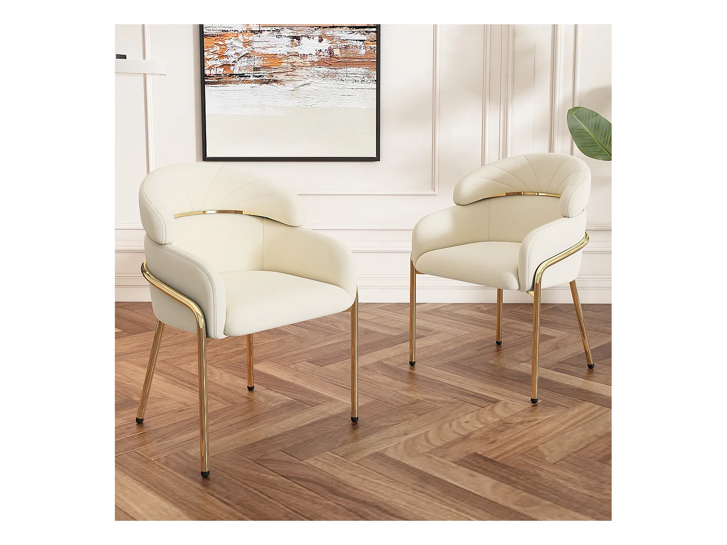 Chaise de salle à manger, individuelle, en velours, avec pieds métalliques, beige (59.69x59.69x55.88 cm)