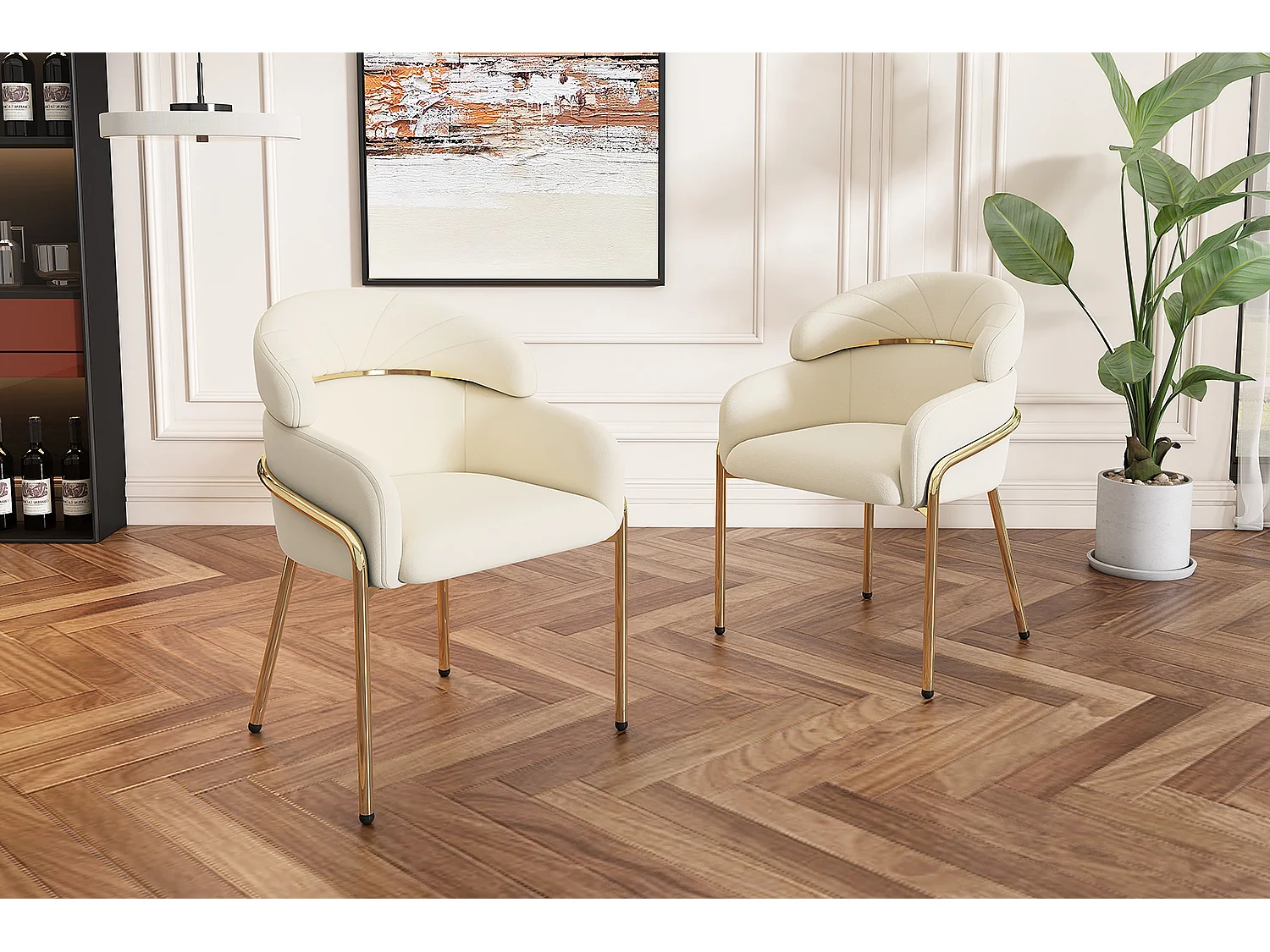 Chaise de salle à manger, individuelle, en velours, avec pieds métalliques, beige (59.69x59.69x55.88 cm)