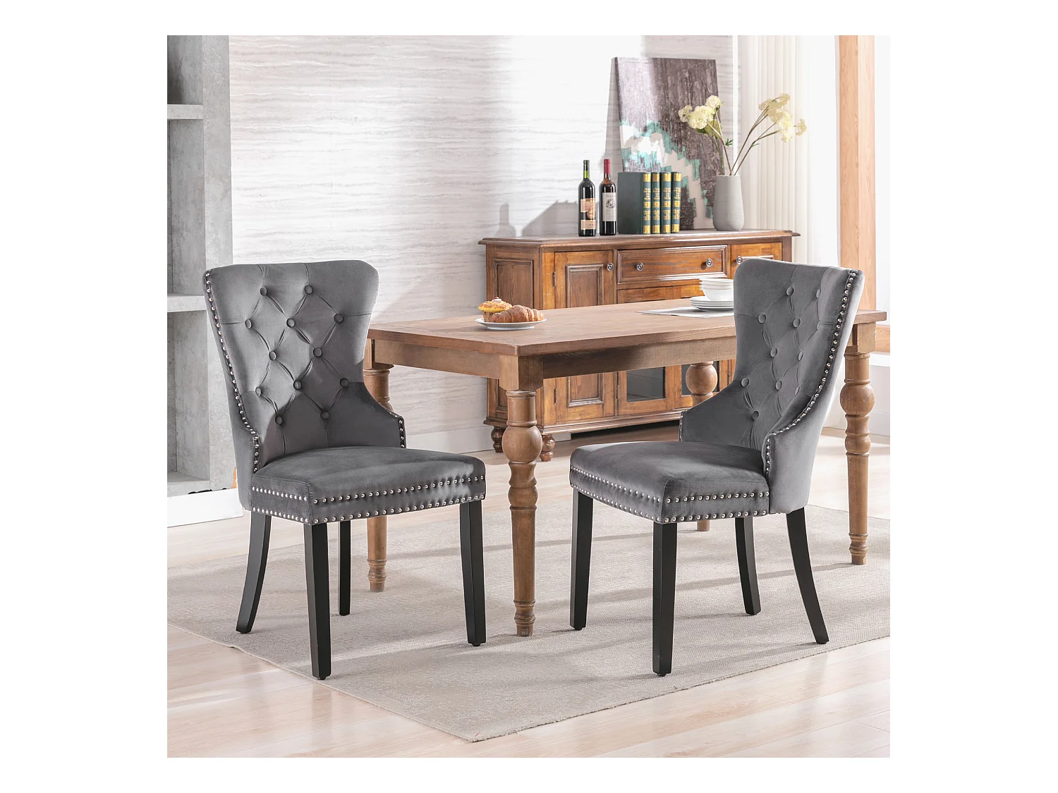 Lot de 6 chaises salle à manger, motif losange, velours, 4 pieds métalliques, jaune (59.69x59.69x58.42 cm)